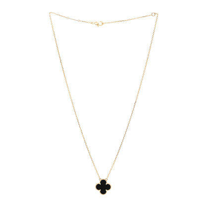 Van Cleef & Arpels 18K Yellow Gold Black Onyx Vintage Alhambra Pendant Necklace 3 of 5