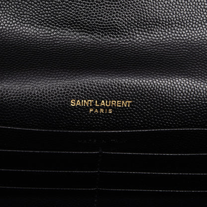 Saint Laurent Grain De Poudre Matelasse Chevron Monogram Flap Wallet Black 7 of 7
