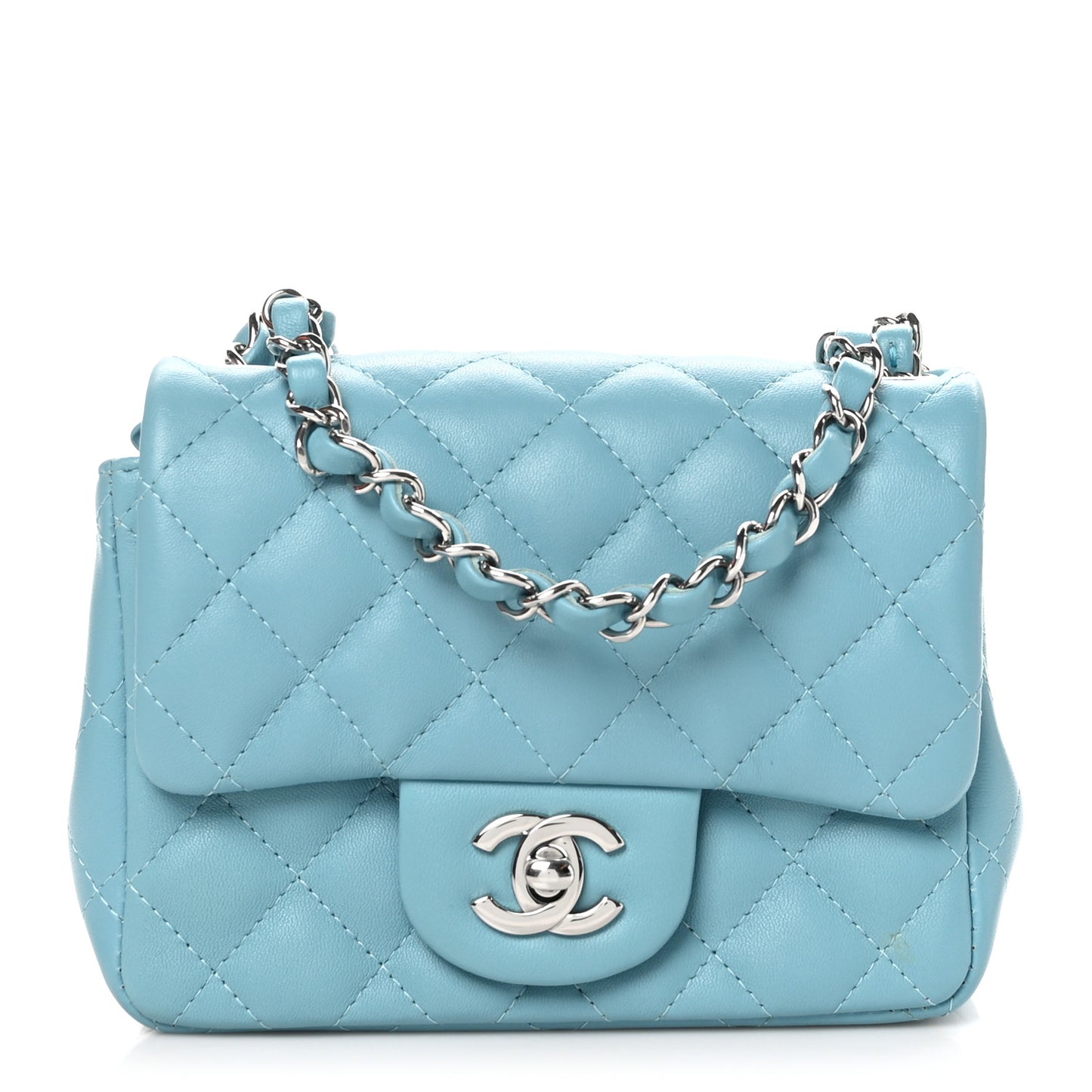 Lambskin Quilted Mini Square Flap Light Blue