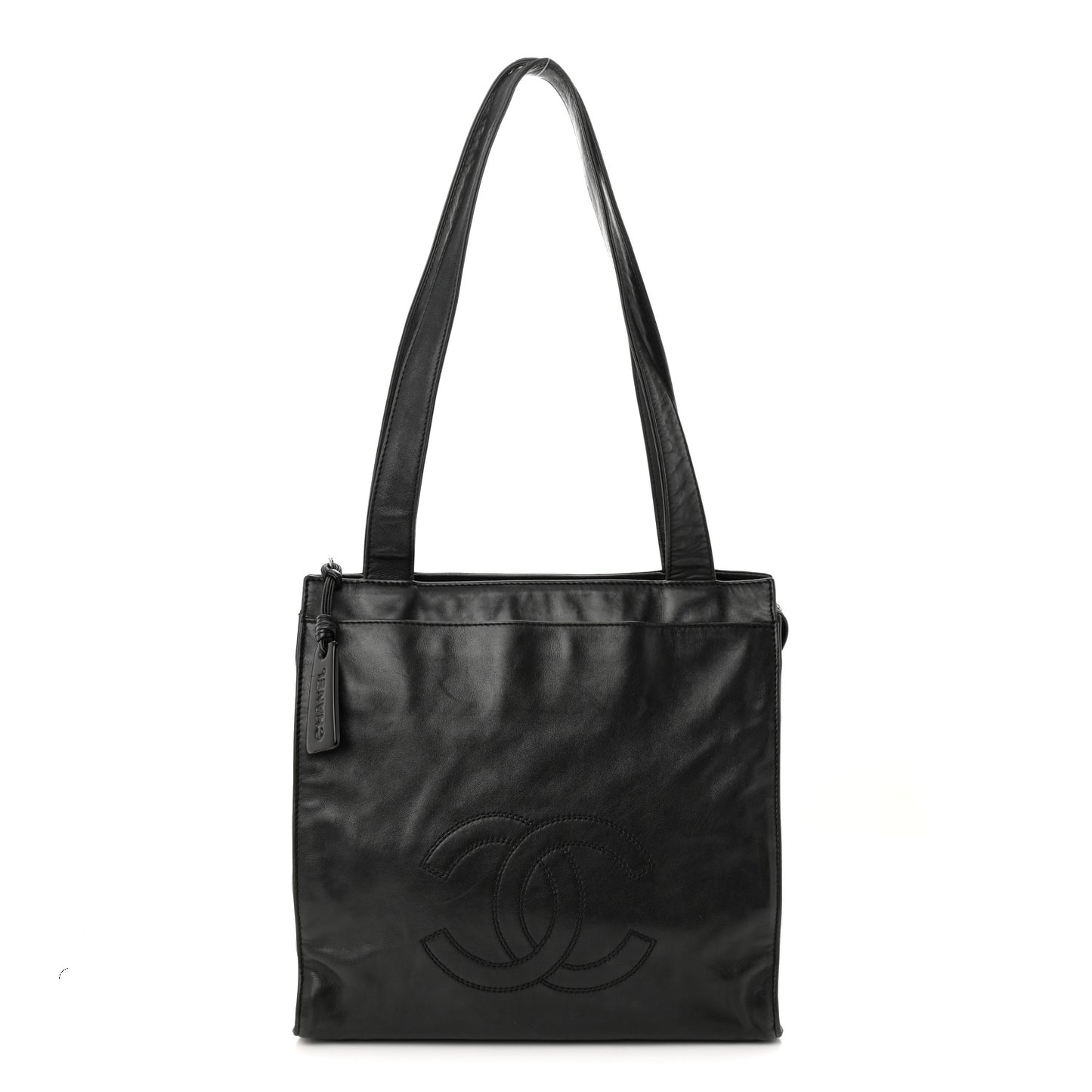 Lambskin CC Stitched Logo Tote Black