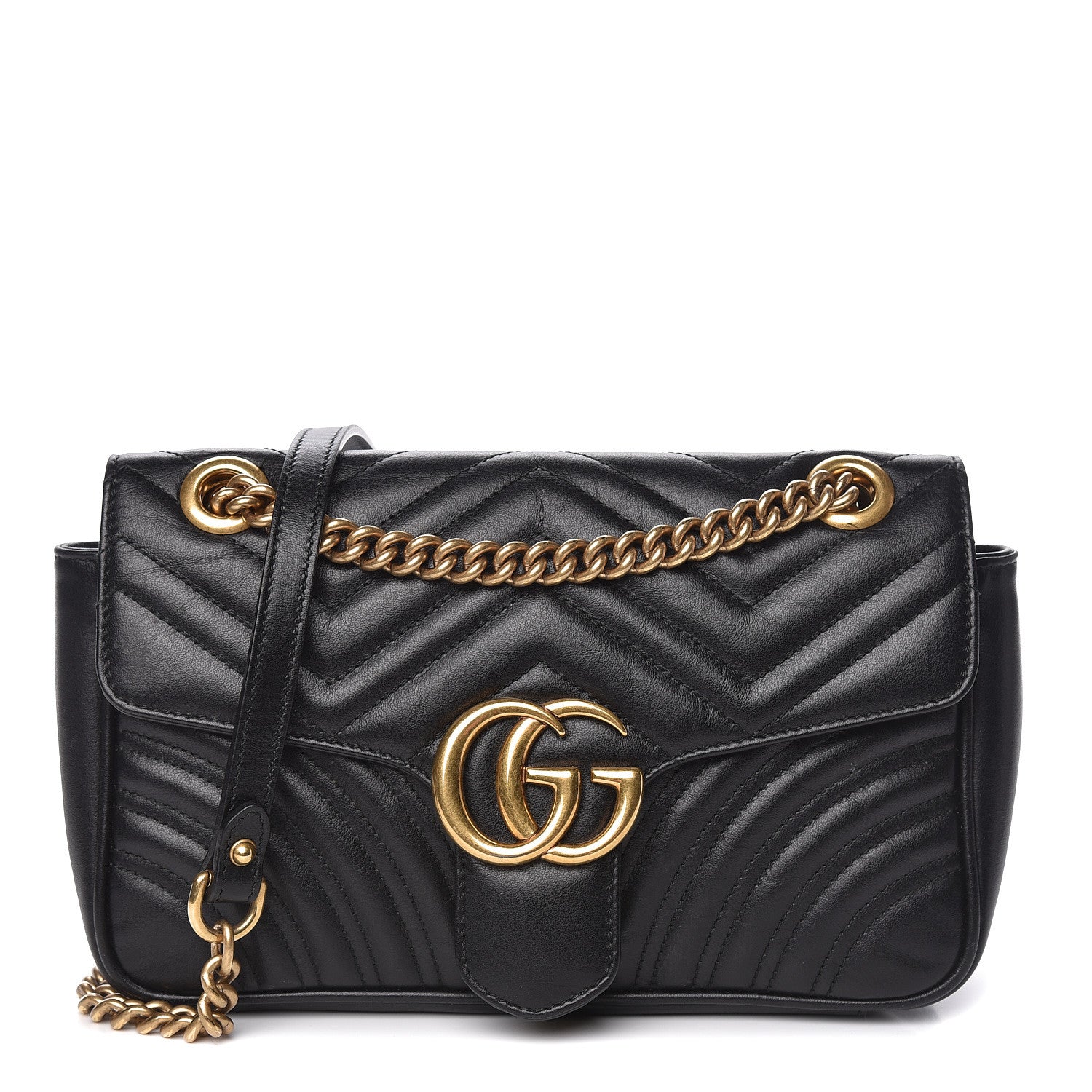 Gucci Calfskin Matelasse Small GG Marmont Shoulder Bag Black 1 of 19