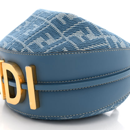 Fendi Denim Vitello King F is Fendi FF Embroidered Mini Fendigraphy Hobo Bag Denim Sand Blue White 10 of 10