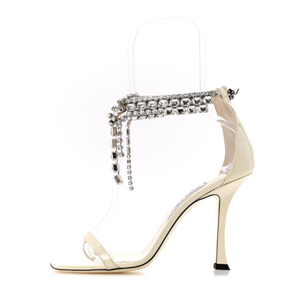 Jimmy Choo Patent Crystal Verity 100 Sandals 38.5 Latte 1 of 22