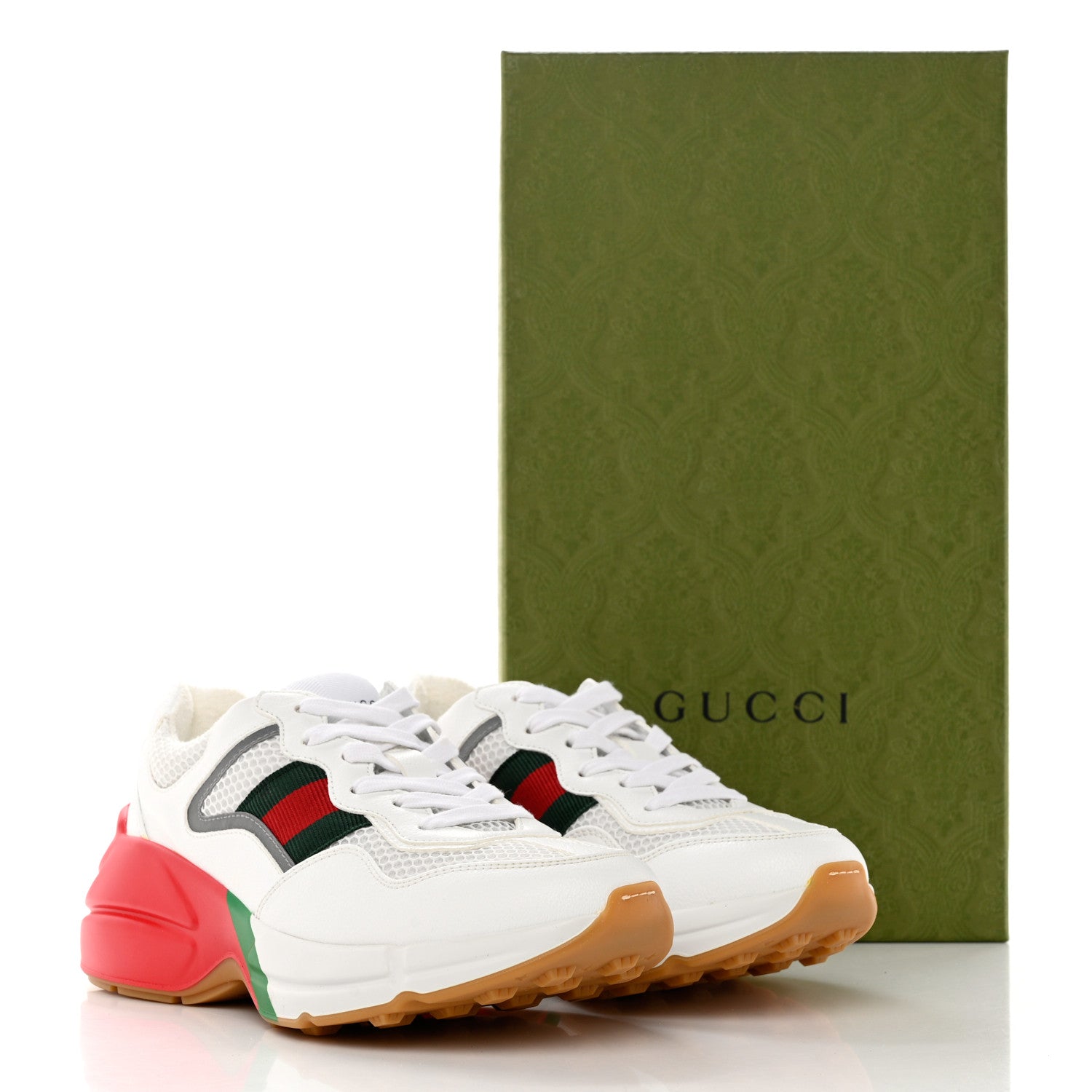 Gucci Lavaredo Eco Fabric Mesh Web Womens Rhyton Reflective Sneakers 36.5 Great White Green Red Silver 12 of 12
