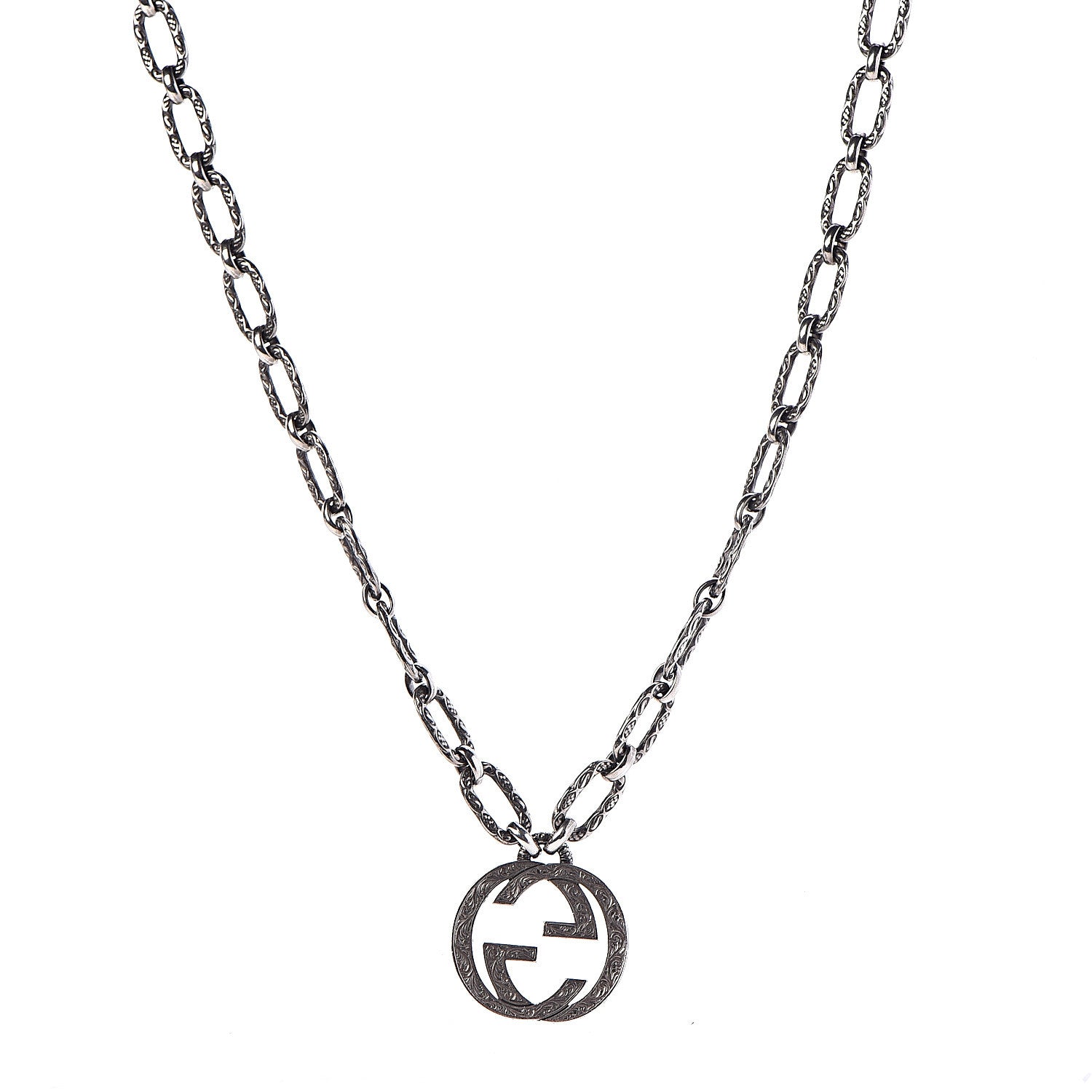 Gucci Sterling Silver Textured Interlocking G Pendant Necklace 1 of 7