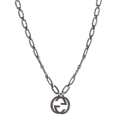 Gucci Sterling Silver Textured Interlocking G Pendant Necklace 1 of 7
