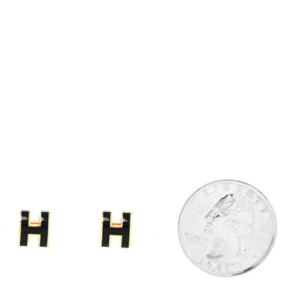 Hermes Rose Gold Lacquered Mini Pop H Earrings Black 2 of 5