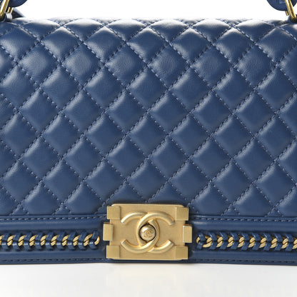 Chanel Calfskin Quilted Medium Top Handle Boy Flap Blue 10 of 14