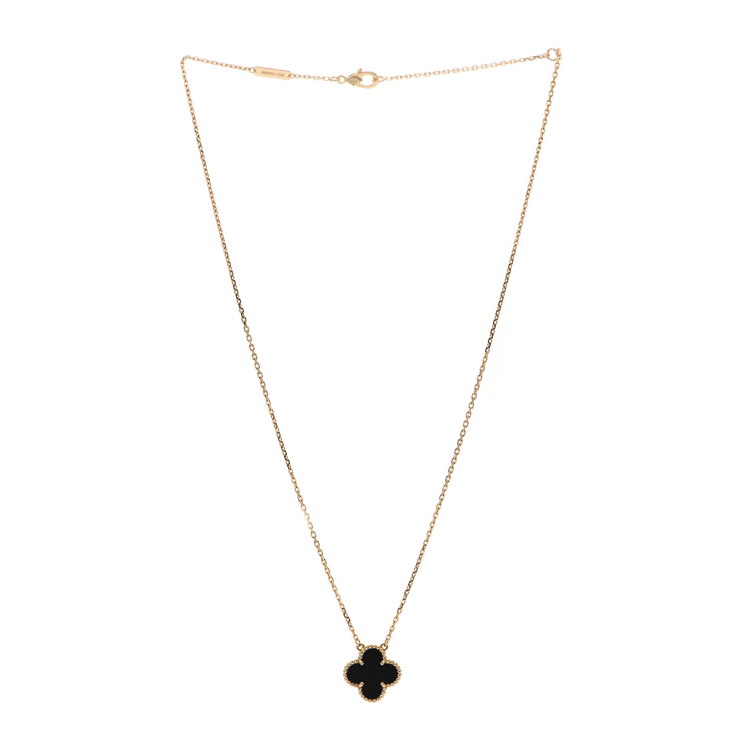 Van Cleef & Arpels 18K Yellow Gold Black Onyx Vintage Alhambra Pendant Necklace 3 of 6