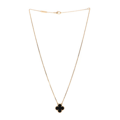 Van Cleef & Arpels 18K Yellow Gold Black Onyx Vintage Alhambra Pendant Necklace 3 of 6