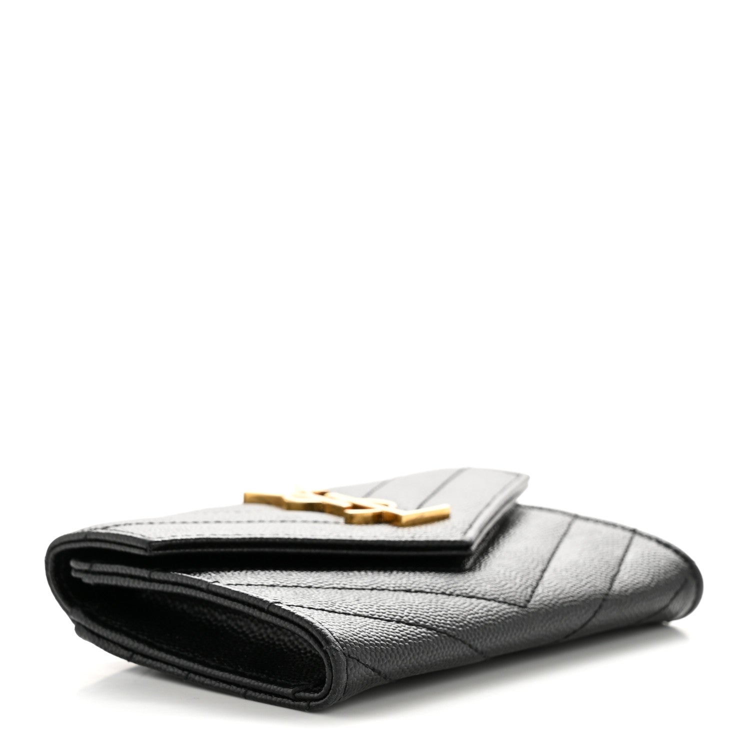 Saint Laurent Grain De Poudre Matelasse Chevron Small Monogram Envelope Wallet Black 4 of 11