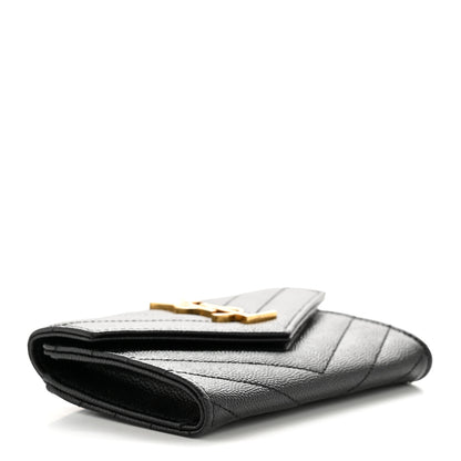 Saint Laurent Grain De Poudre Matelasse Chevron Small Monogram Envelope Wallet Black 4 of 11