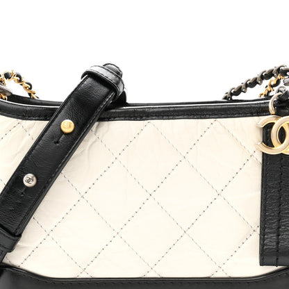 Chanel Aged Calfskin Quilted Small Gabrielle Hobo Black White 8 of 10