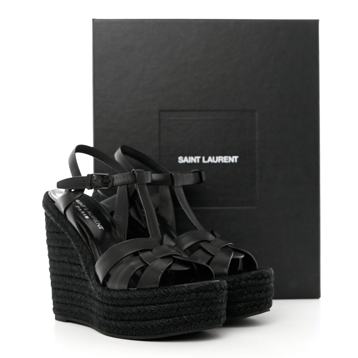 Calfskin Tribute 95 Platform Espadrille Wedge Sandals 36 Black