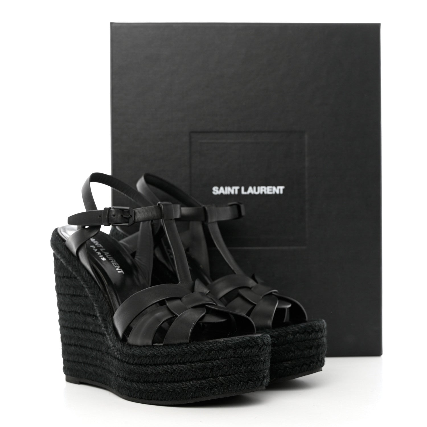 Saint Laurent Calfskin Tribute 95 Platform Espadrille Wedge Sandals 36 Black 11 of 11