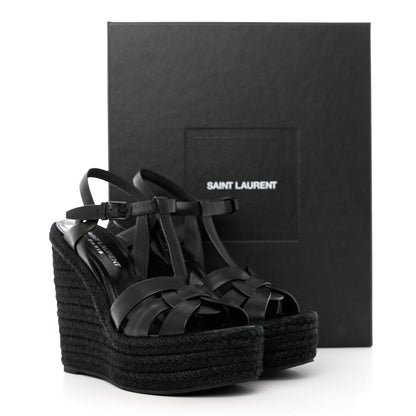 Saint Laurent Calfskin Tribute 95 Platform Espadrille Wedge Sandals 36 Black 11 of 11