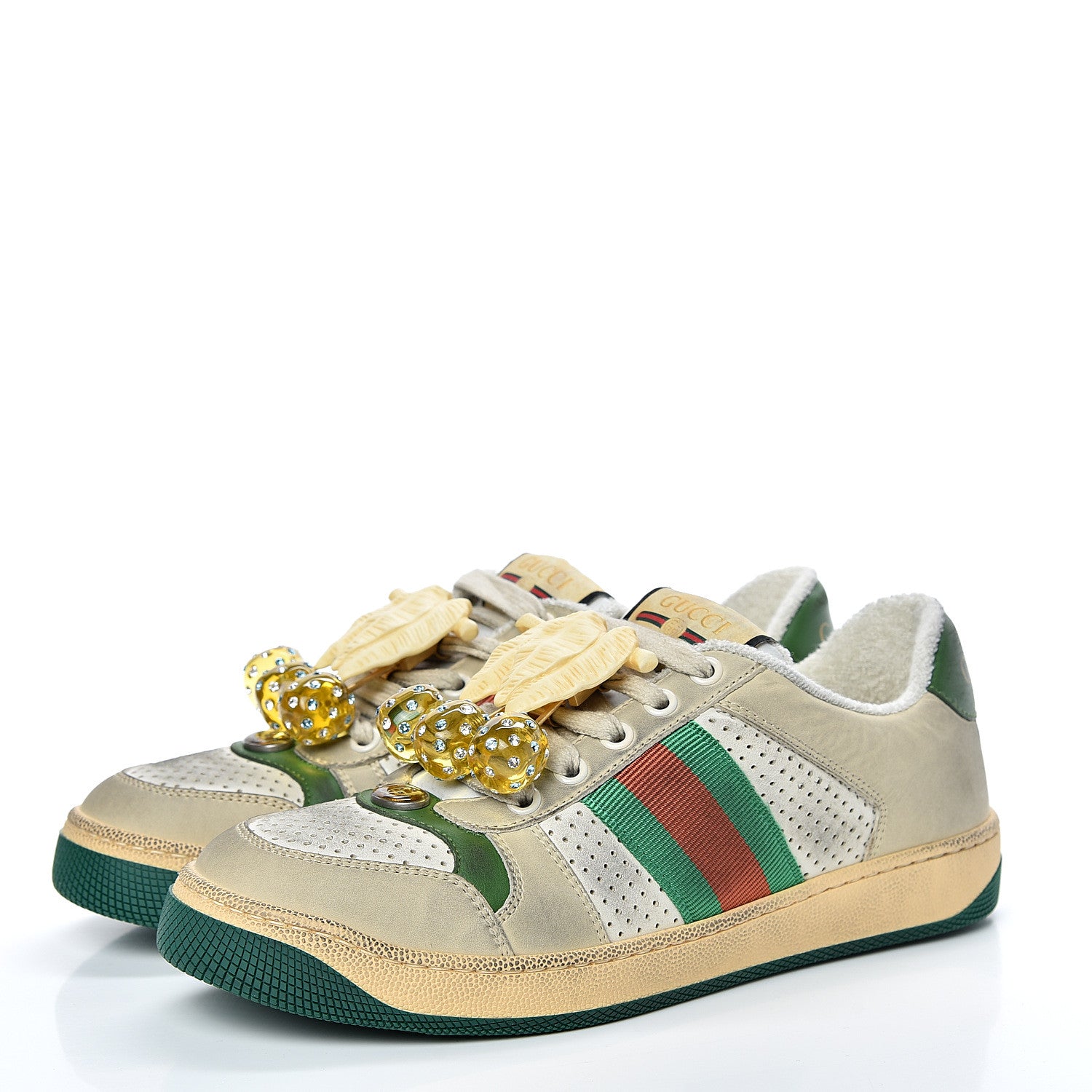 Gucci Nubuck Web Cherries Womens Screener Sneakers 36.5 Dusty Milk White Vintage Green 3 of 13