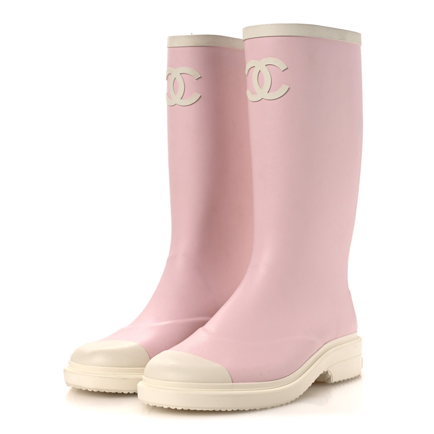 Chanel Caoutchouk CC High Boots 40 Light Pink White 4 of 15