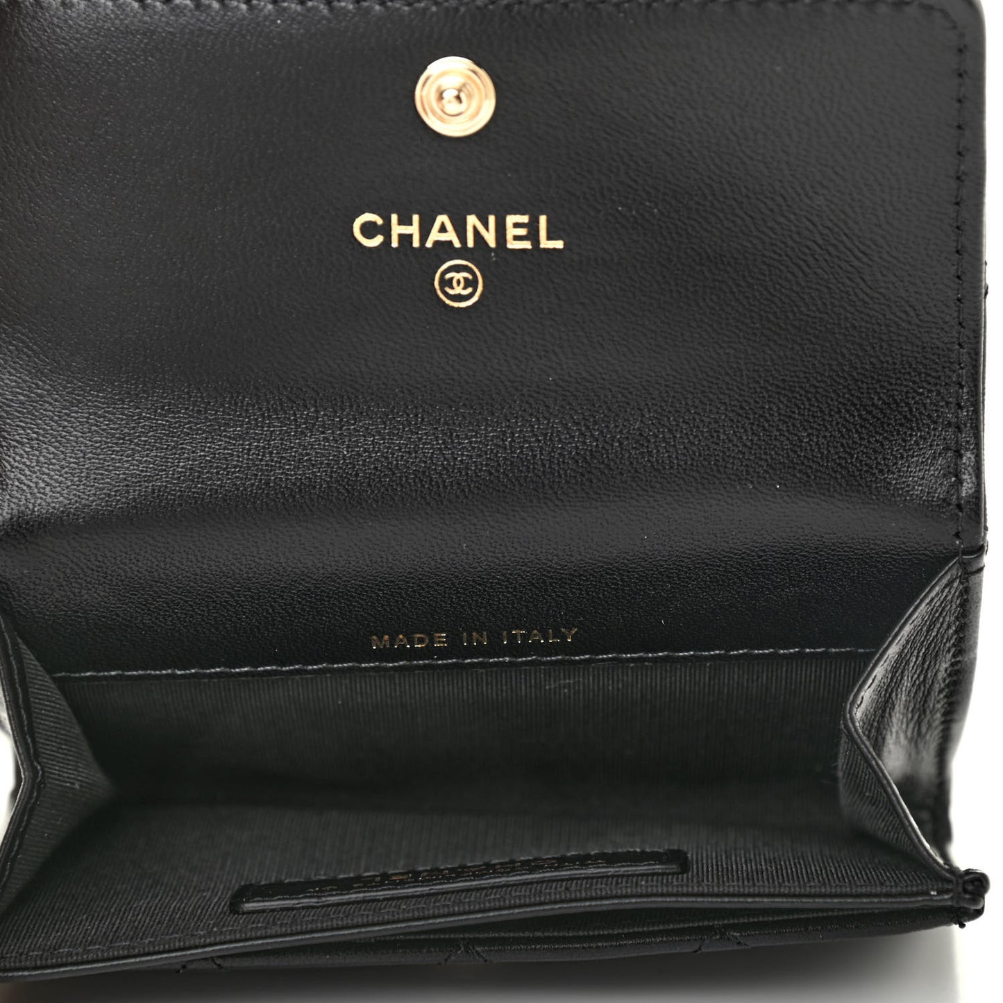 Lambskin Quilted CC Button Flap Card Holder Black