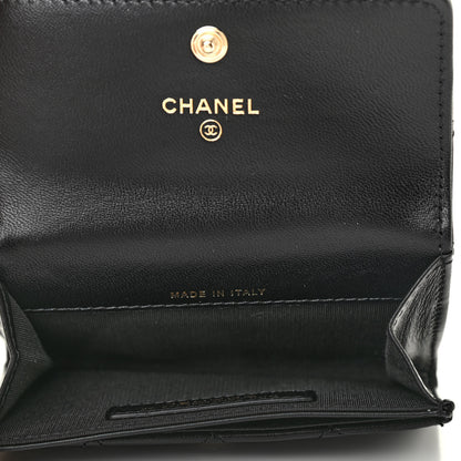 Chanel Lambskin Quilted CC Button Flap Card Holder Black 5 of 9