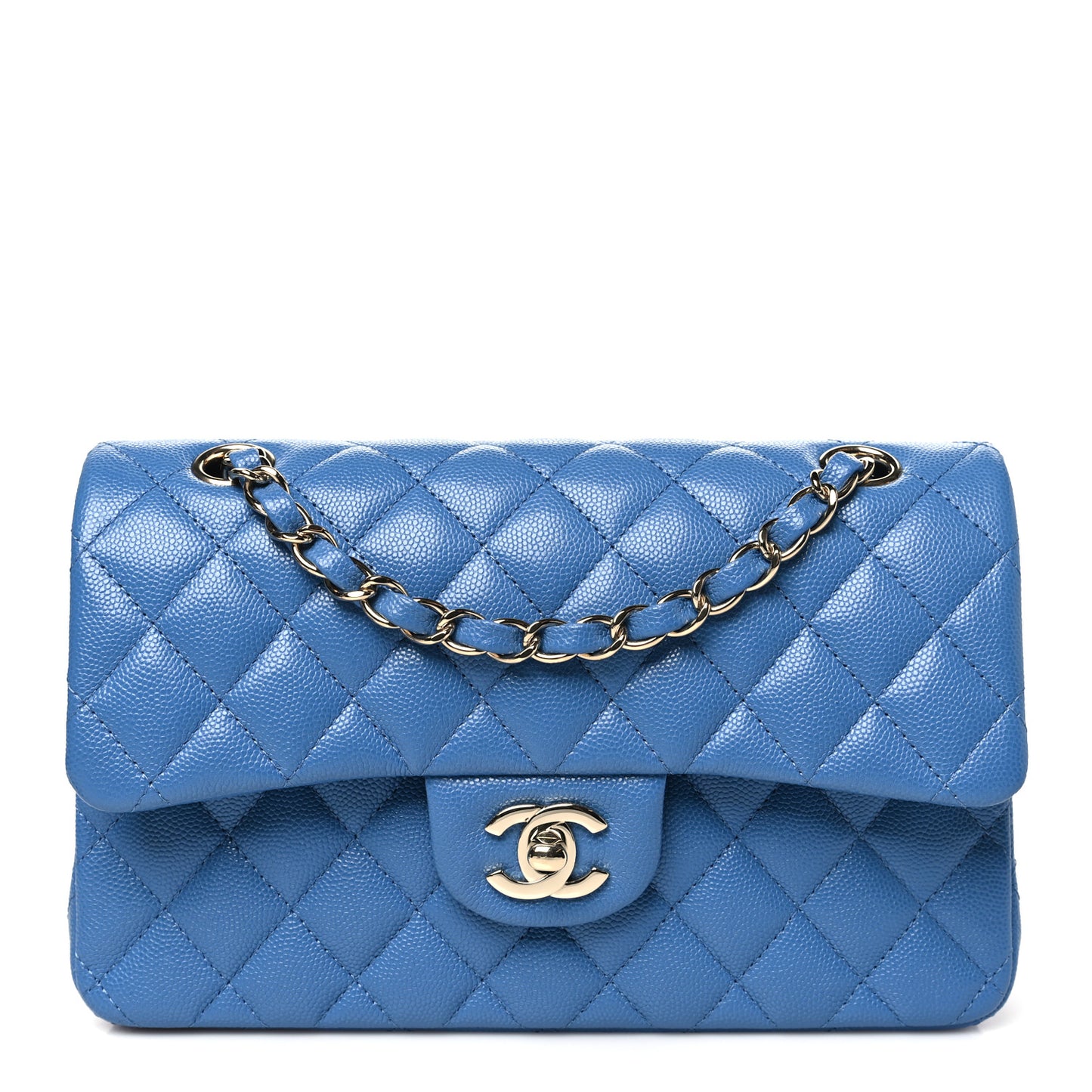 Caviar Quilted Small Double Flap Blue