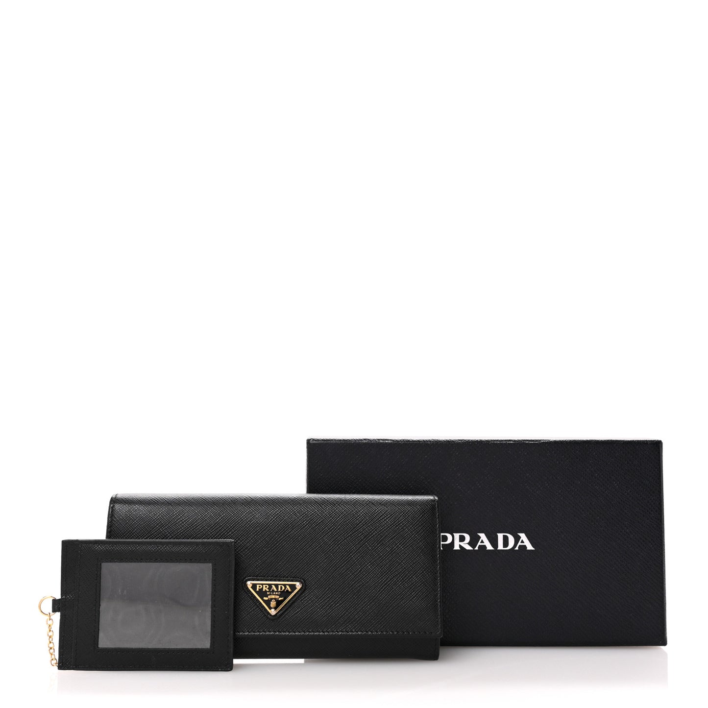 Saffiano Triangle Logo Continental Flap Travel Wallet Black