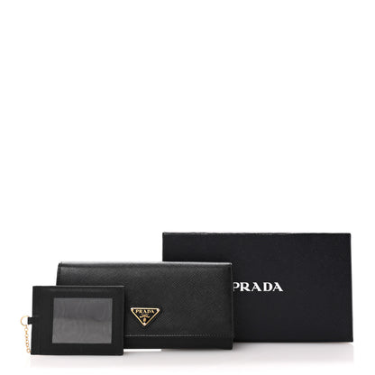 Prada Saffiano Triangle Logo Continental Flap Travel Wallet Black 9 of 9