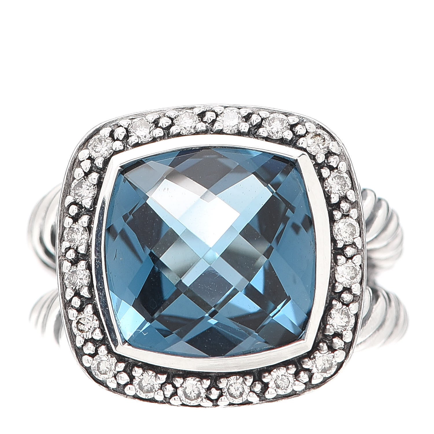 David Yurman Sterling Silver 11mm Hampton Blue Topaz Diamond Albion Ring 49 5 1 of 4