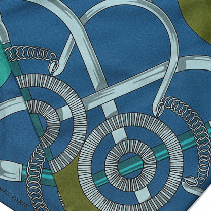 Hermes Silk Eperon D'Or Remix Maxi Twilly Vert Bleu Gris 2 of 5