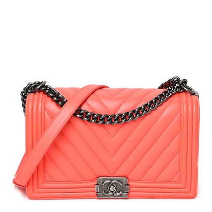 Chanel Calfskin Chevron Quilted New Medium Boy Flap Coral 1 of 9