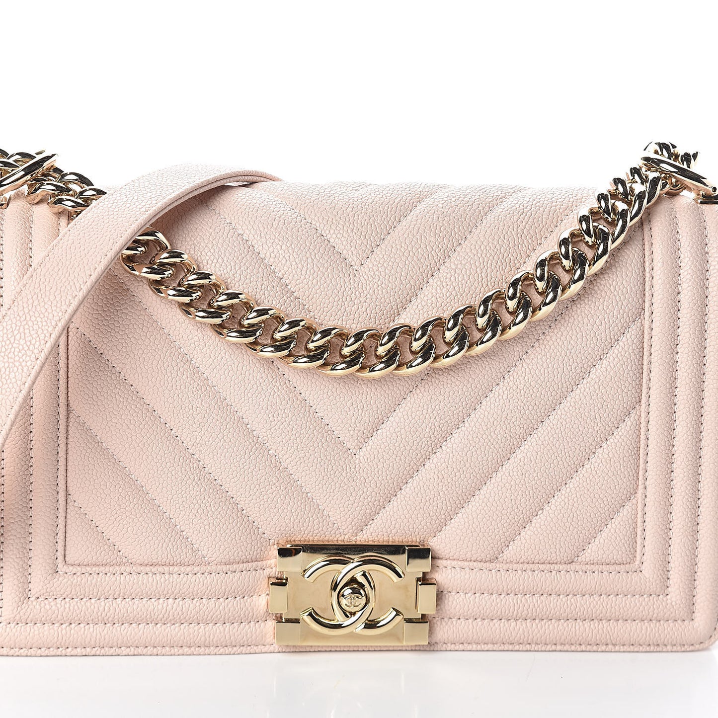 Caviar Chevron Quilted Medium Boy Flap Nude
