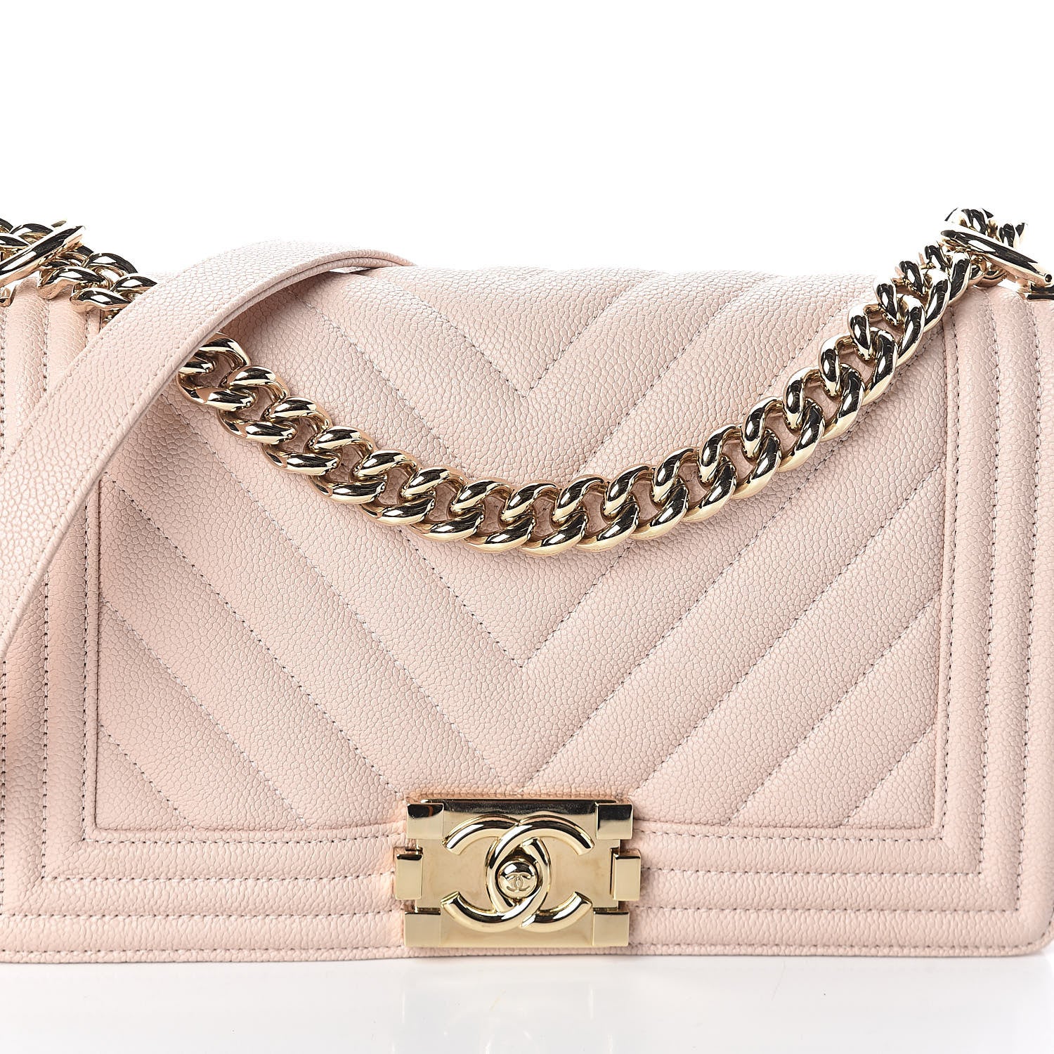 Chanel Caviar Chevron Quilted Medium Boy Flap Nude 10 of 11