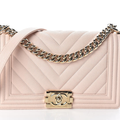Chanel Caviar Chevron Quilted Medium Boy Flap Nude 10 of 11
