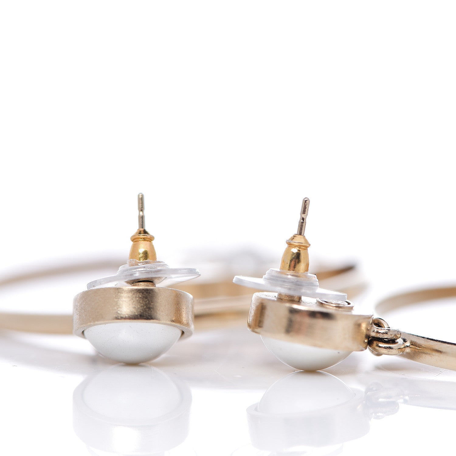 Chanel Pearl CC Camellia Hoop Earrings Gold 3 of 4