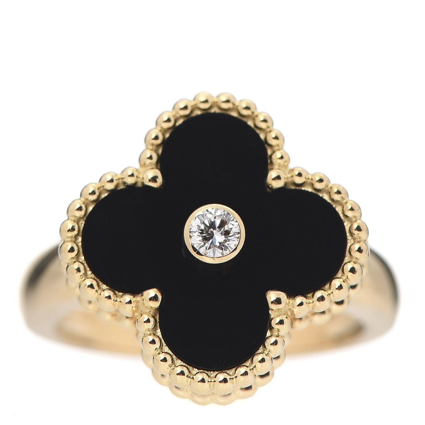 18K Yellow Gold Diamond Black Onyx Vintage Alhambra Ring 48 4.5