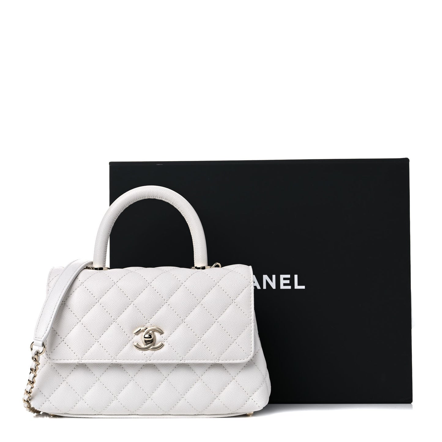 Caviar Quilted Mini Coco Handle Flap White