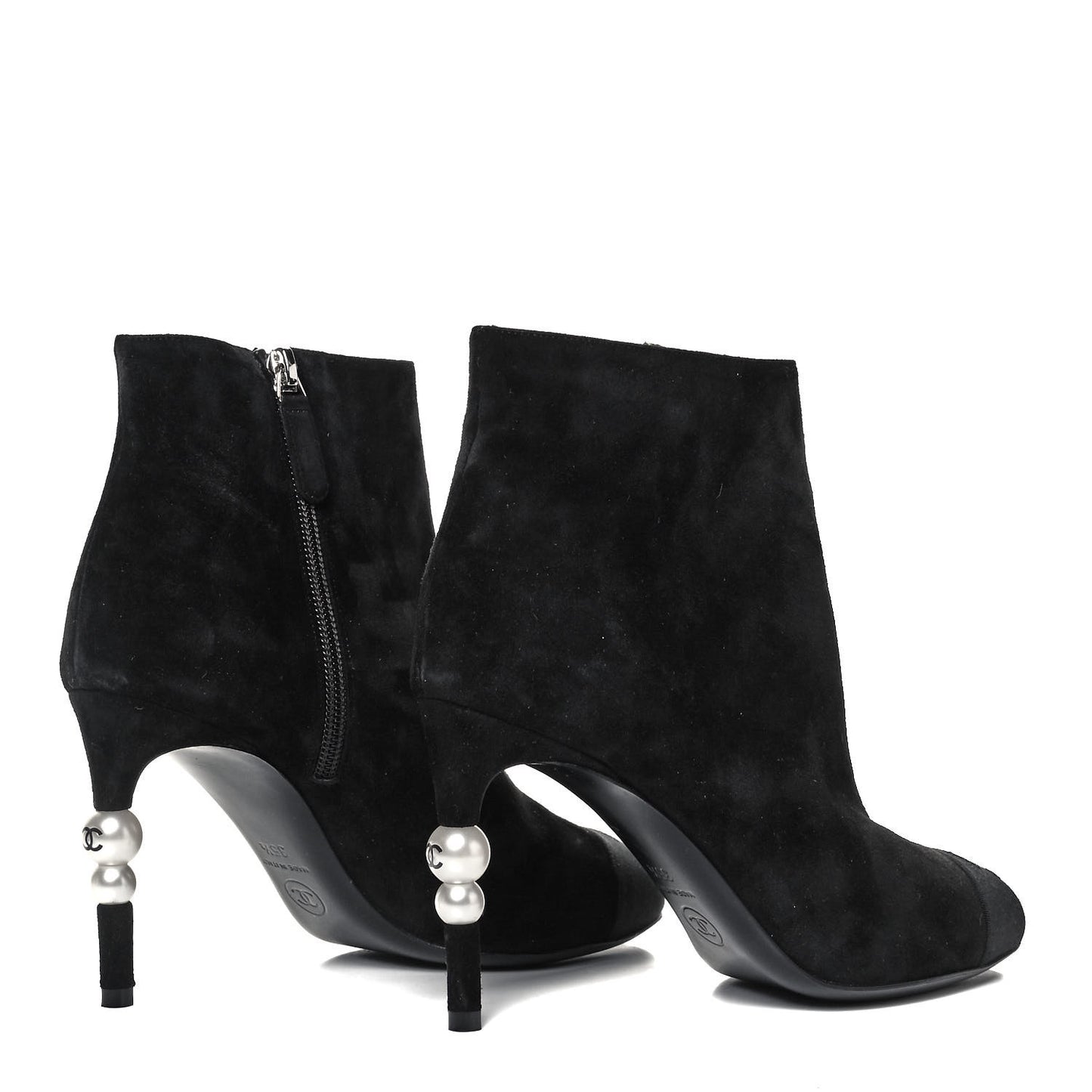 Suede Grosgrain Pearl Ankle Boots 35.5 Black