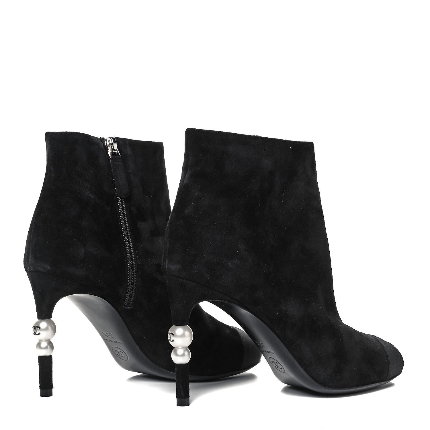 Chanel Suede Grosgrain Pearl Ankle Boots 35.5 Black 7 of 25