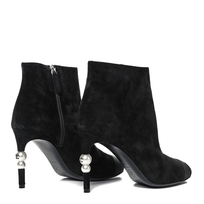 Chanel Suede Grosgrain Pearl Ankle Boots 35.5 Black 7 of 25