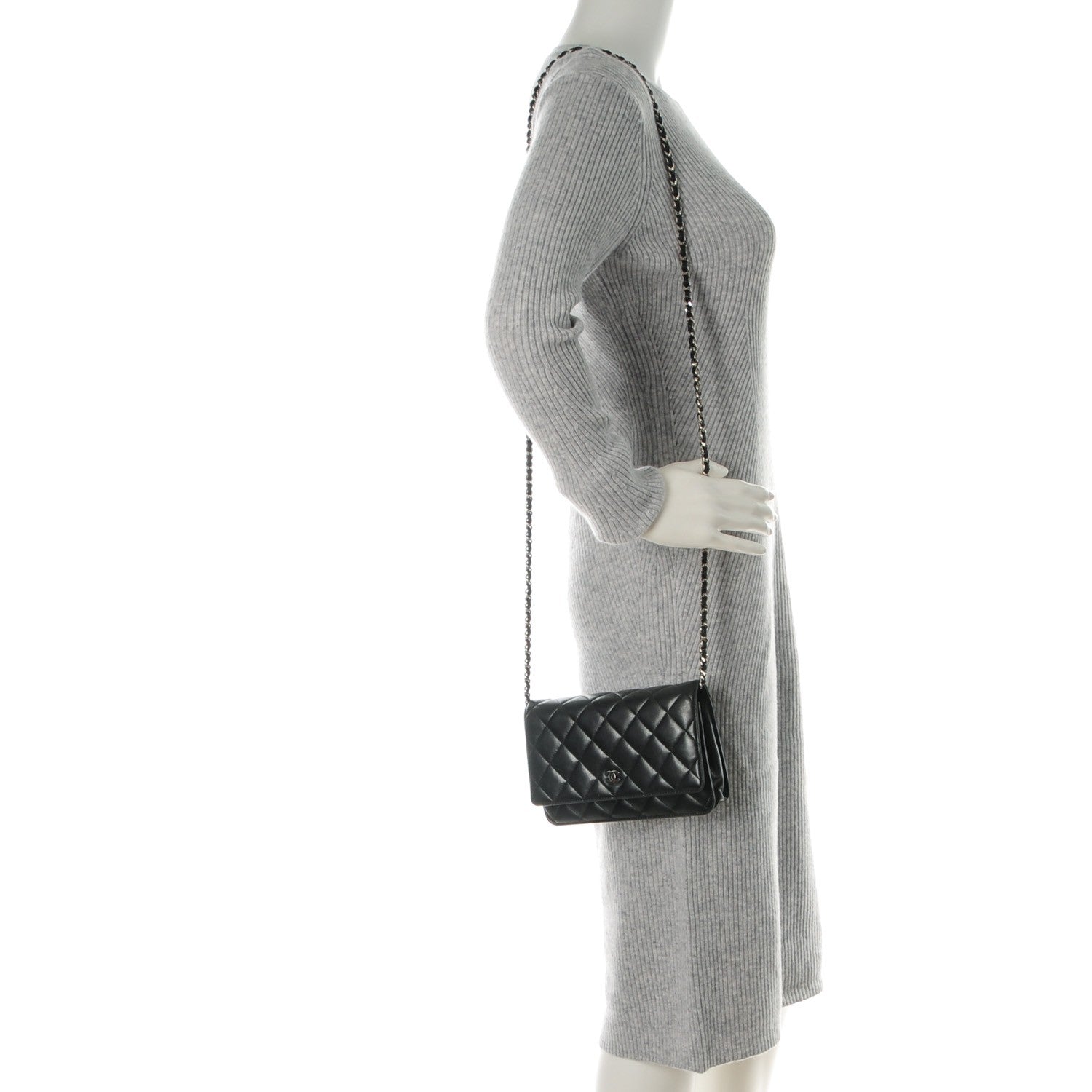 Chanel Lambskin Quilted Wallet On Chain WOC Black 2 of 8