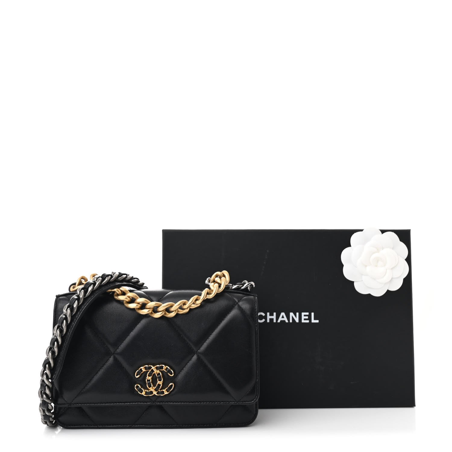 Chanel Lambskin Quilted Chanel 19 Wallet On Chain WOC Black 12 of 12