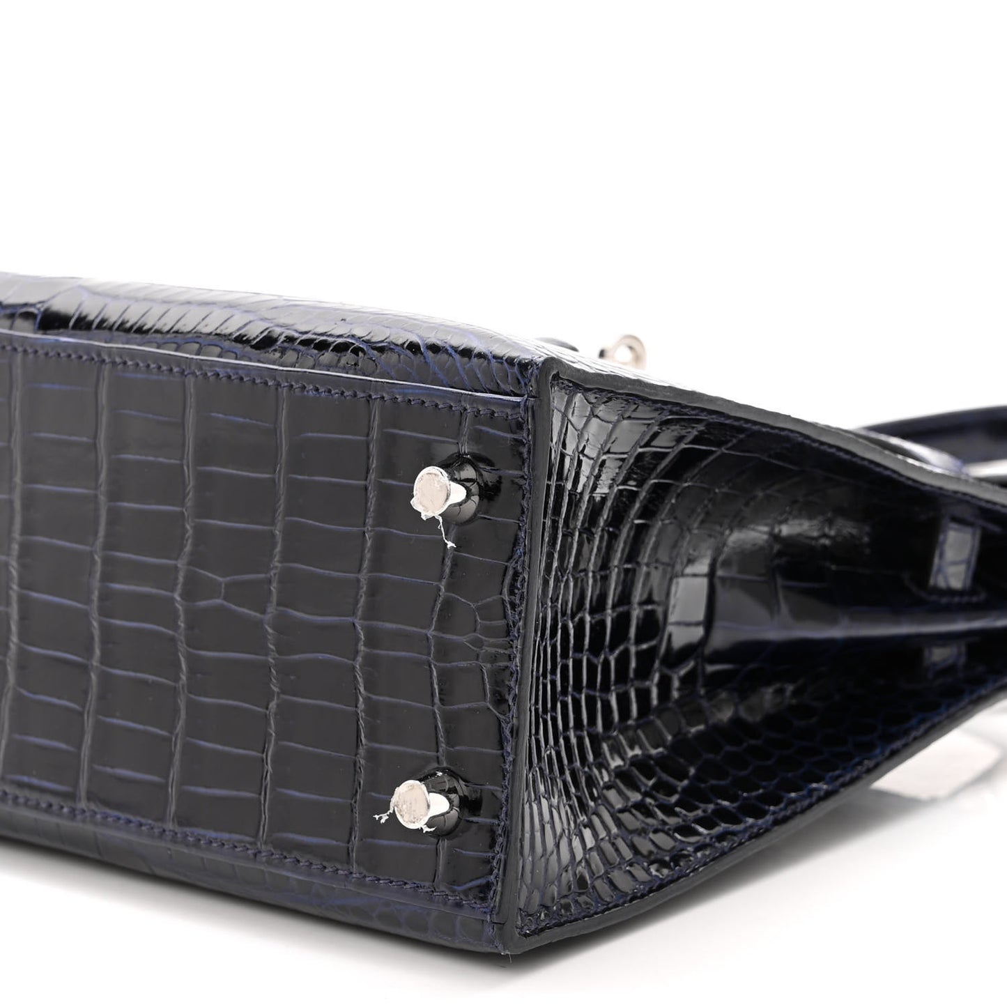 Shiny Porosus Crocodile Kelly Sellier 25 Bleu Marine