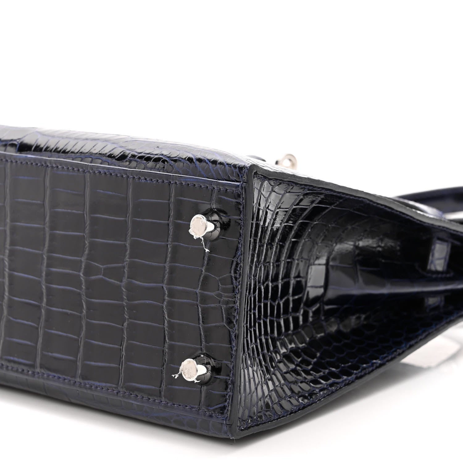 Hermes Shiny Porosus Crocodile Kelly Sellier 25 Bleu Marine 10 of 11