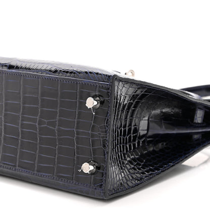 Hermes Shiny Porosus Crocodile Kelly Sellier 25 Bleu Marine 10 of 11
