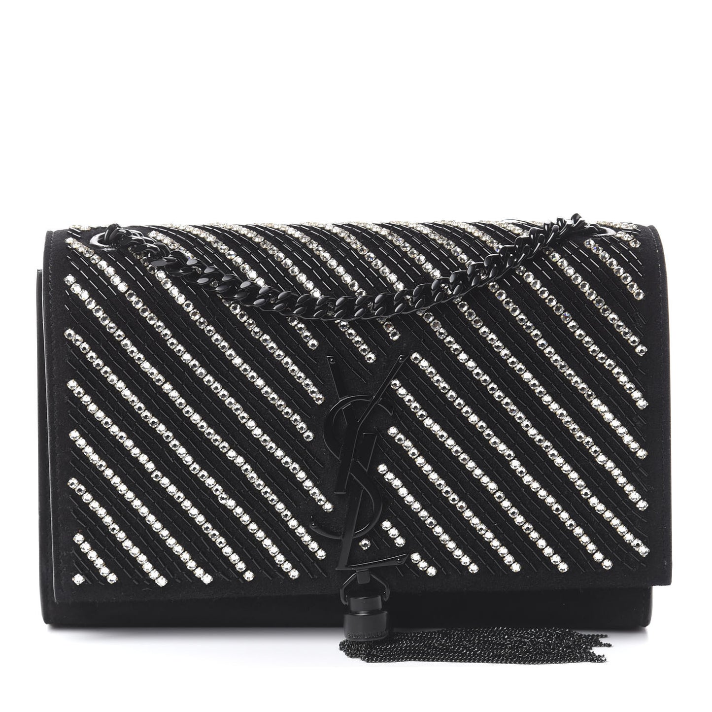 Suede Crystal Small Classic Monogram Kate Satchel Black