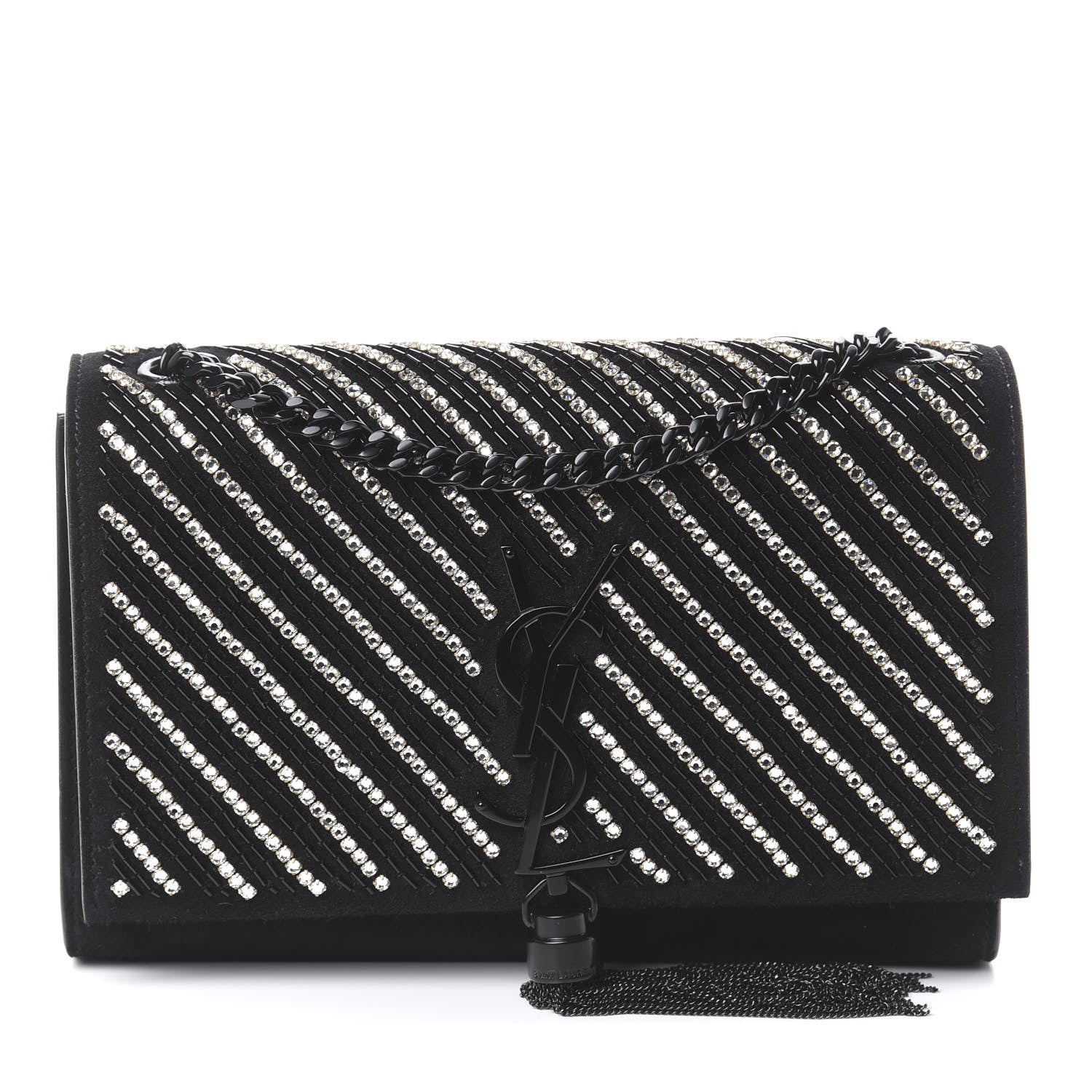 Saint Laurent Suede Crystal Small Classic Monogram Kate Satchel Black 1 of 8