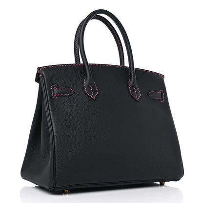 Hermes Togo Horseshoe Birkin 30 Plomb Rose Lipstick 3 of 10