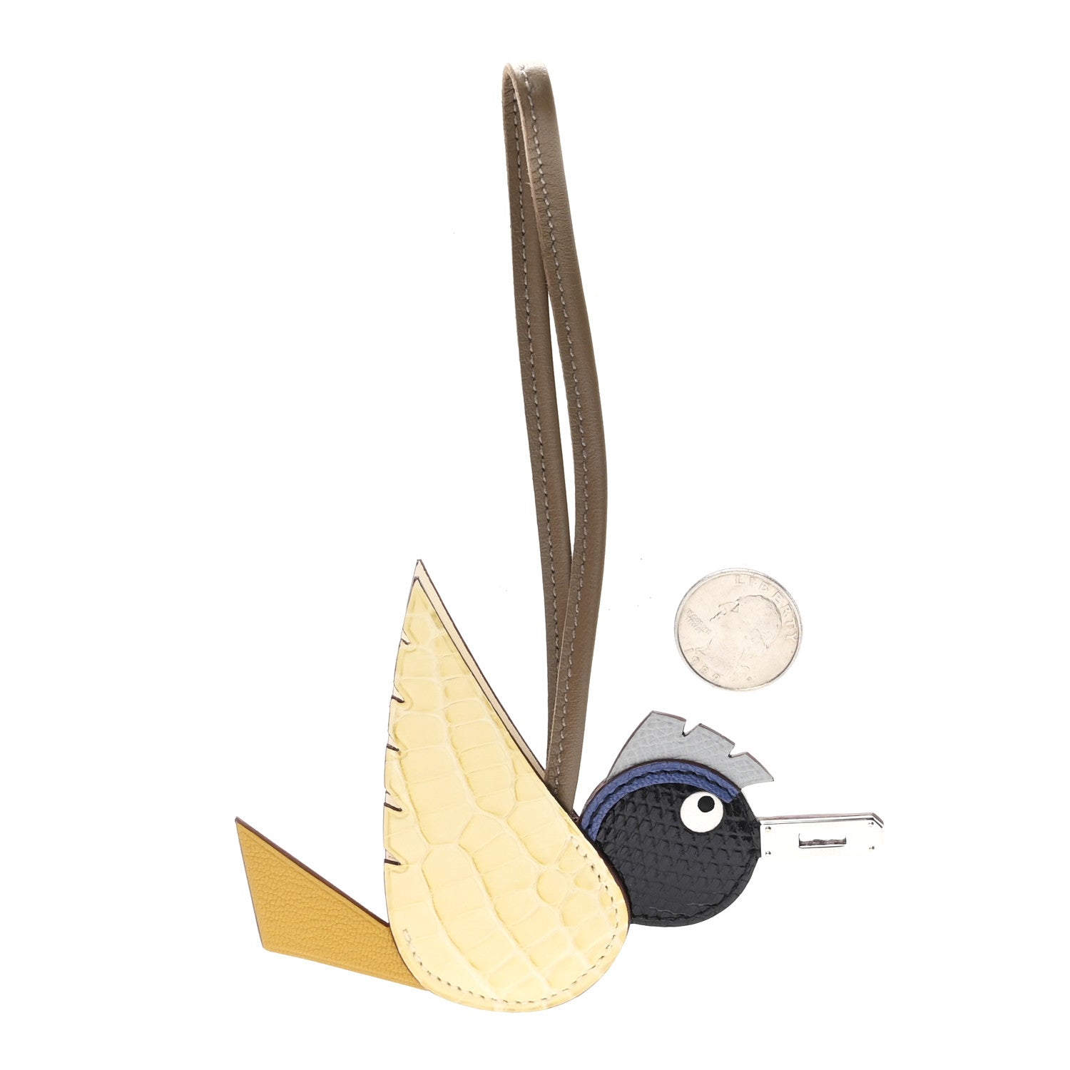 Hermes Epsom Chevre Mysore Swift Alligator Lizard Birdy Bag Charm Jaune Ambre Vanille Gris Fonce Bleu Saphir Bleu Glacier Etoupe 2 of 5