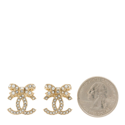 Chanel Crystal CC Bow Dangle Earrings Gold 2 of 4