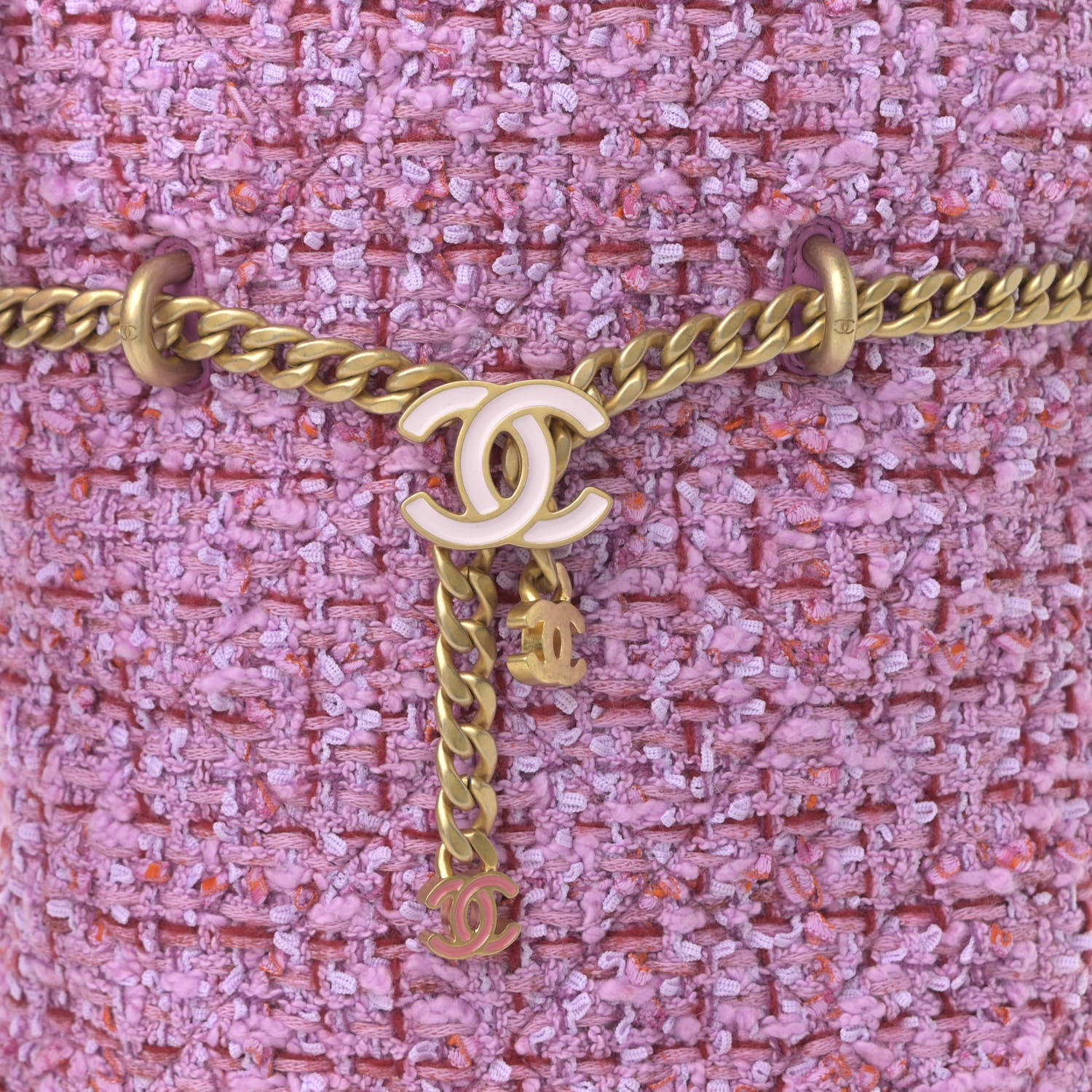 Chanel Tweed Enamel Quilted Pending CC Bucket Drawstring Bag Light Purple Pink Red 8 of 10